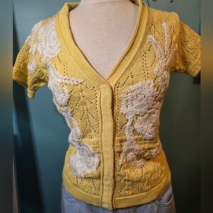 Stunning Yellow Upcycled Hand Embellishment Knit Sweater